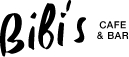 Logo Bibi's Cafe & Bar z czarnym tekstem na białym tle.