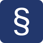 Ikona paragrafu na niebieskim tle, symbolizująca prawo lub przepisy prawne.