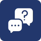 Ikona przedstawiająca dwa dymki: jeden z trzema kropkami, drugi z pytajnikiem, na granatowym tle.